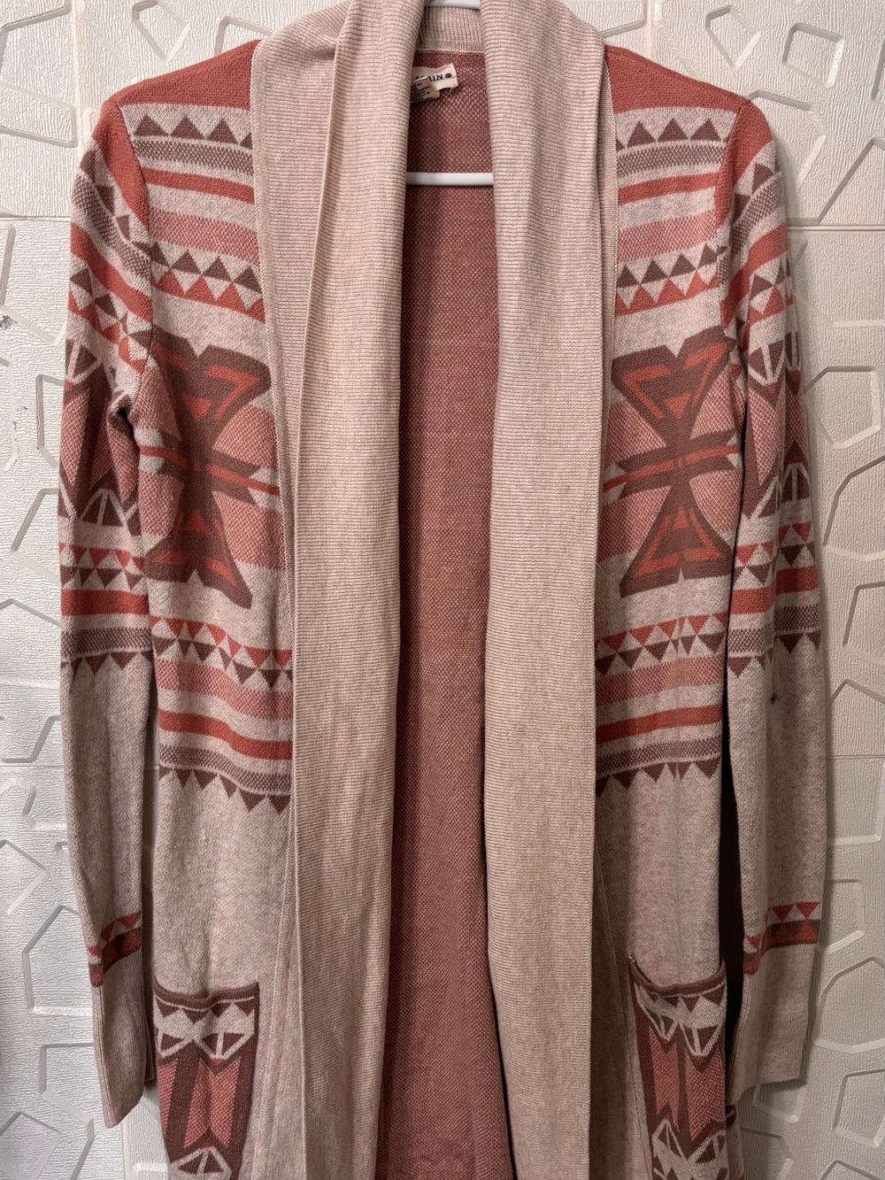 Open-Front Geometric Print Cardigan Sweater - Rose Taupe